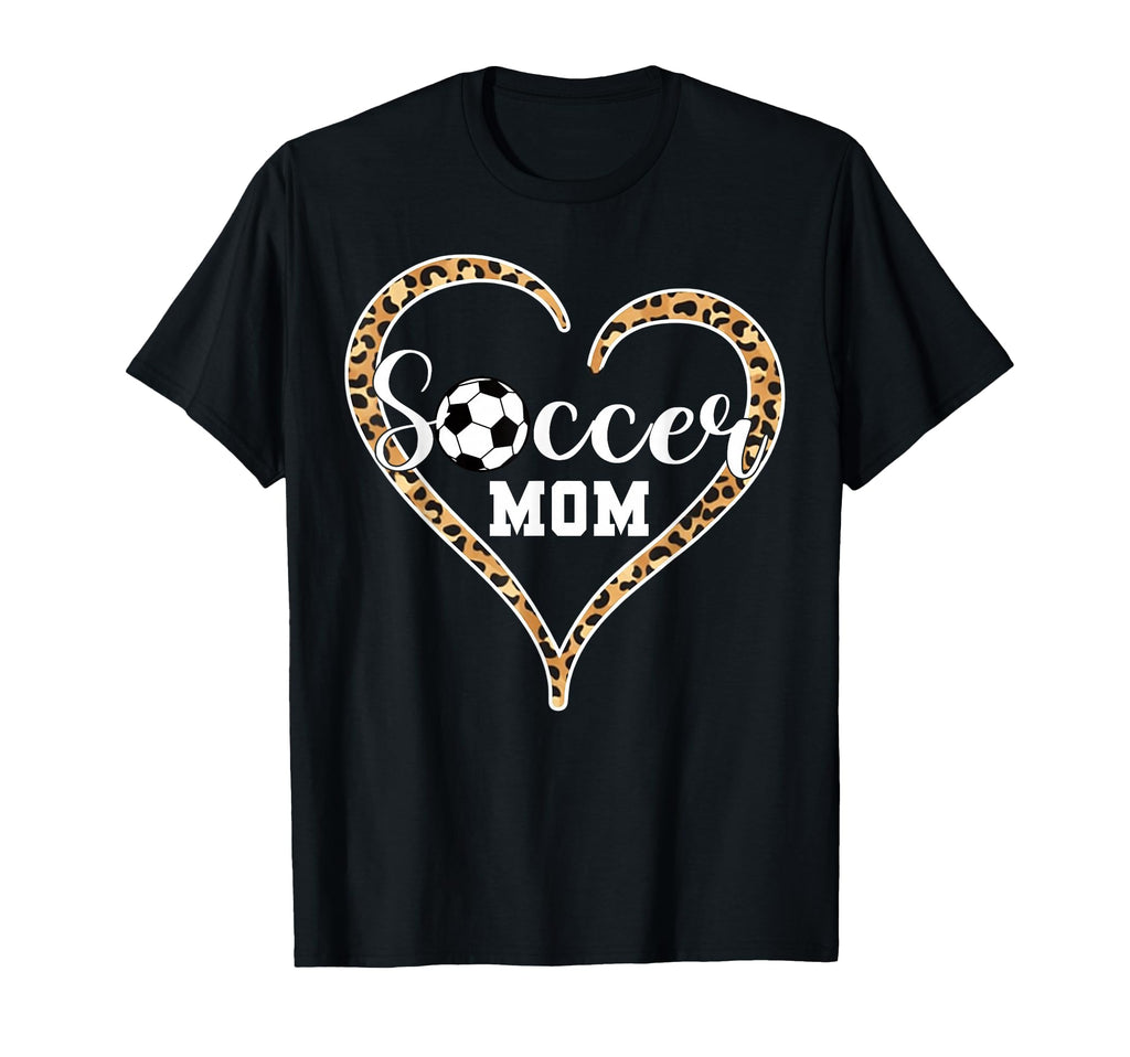 Soccer Mom Leopard Heart Soccer Ball Mommy T-Shirt - Trendy Graphic Unisex