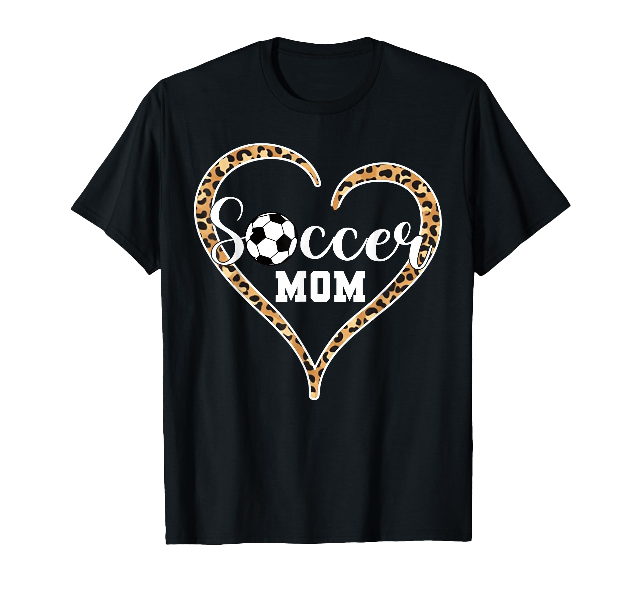 Soccer Mom Leopard Heart Soccer Ball Mommy T-Shirt - Trendy Graphic Unisex