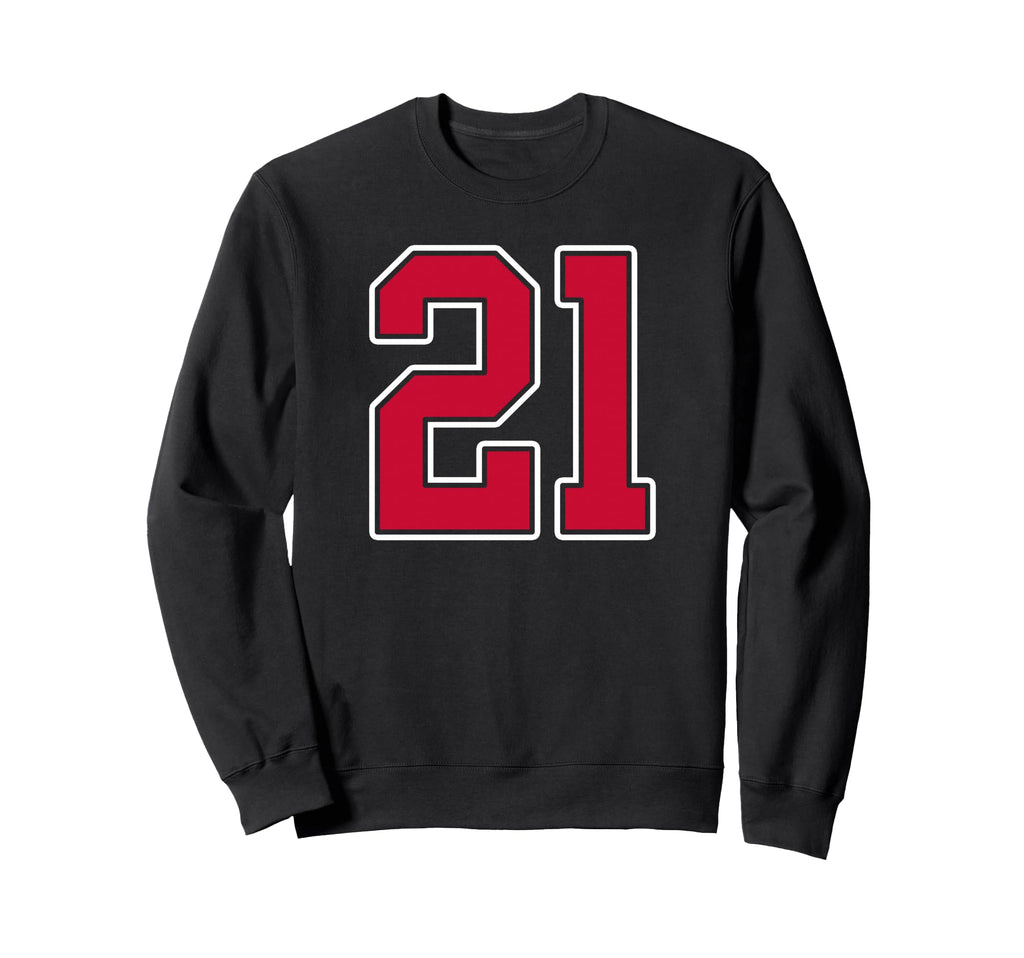 Red White Number 21 Jersey Player Sweatshirt - Aesthetic Graphic Unisex