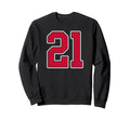 Red White Number 21 Jersey Player Sweatshirt - Aesthetic Graphic Unisex