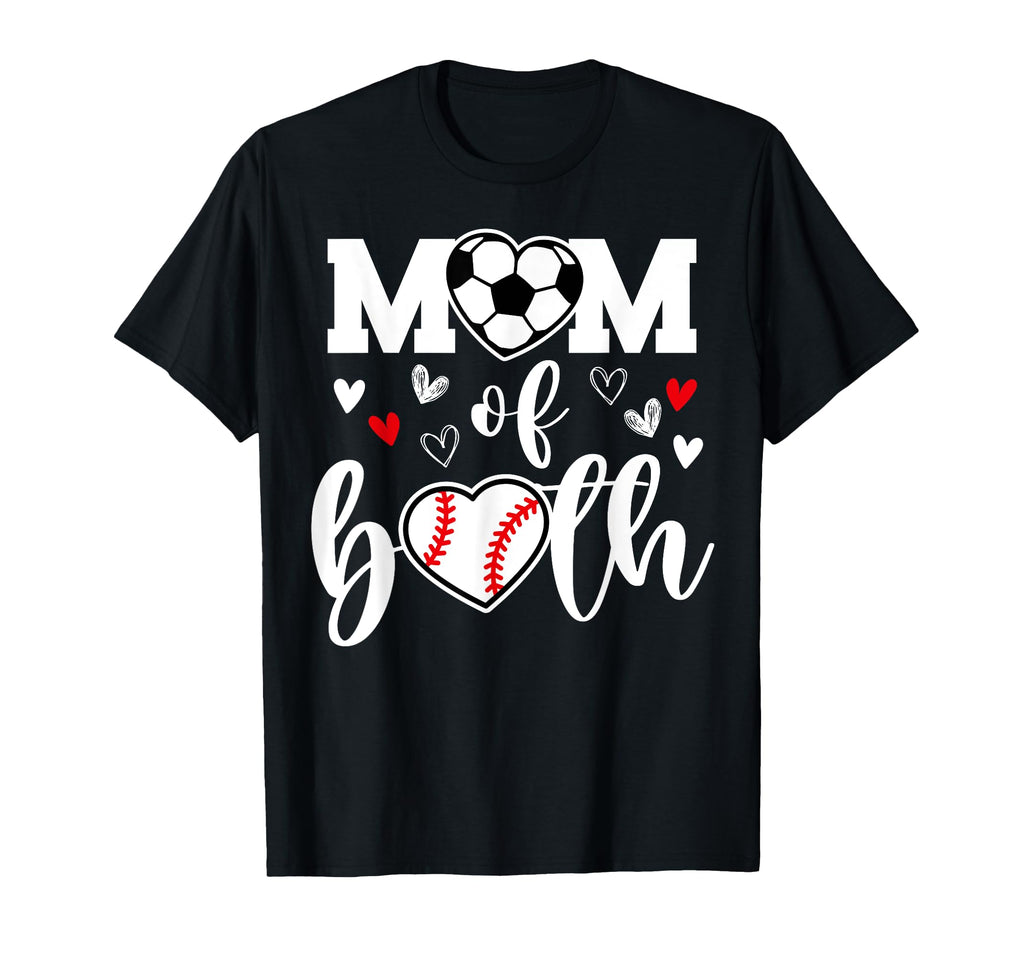Mom Both Heart Soccer Baseball T-Shirt - Fun Novelty Design for Adults