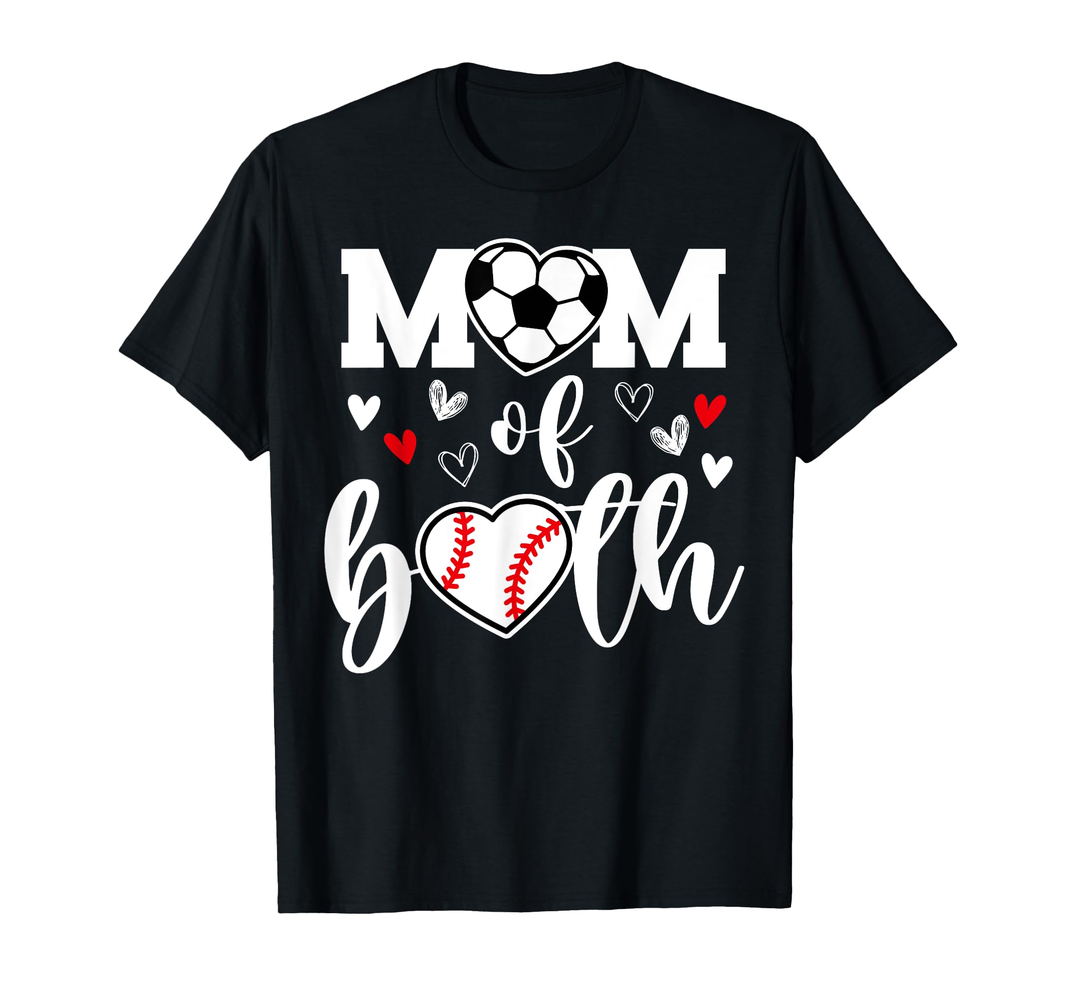 Mom Both Heart Soccer Baseball T-Shirt - Fun Novelty Design for Adults