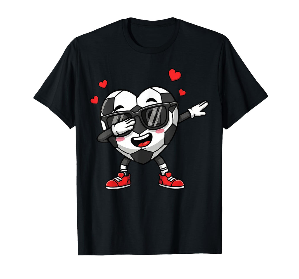 Dabbing Soccer Heart Valentine Love T-Shirt - Graphic Print Unisex