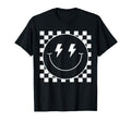 White Checkered Smile Face T-Shirt - Casual Everyday Wear Men Women