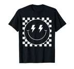 White Checkered Smile Face T-Shirt - Casual Everyday Wear Men Women