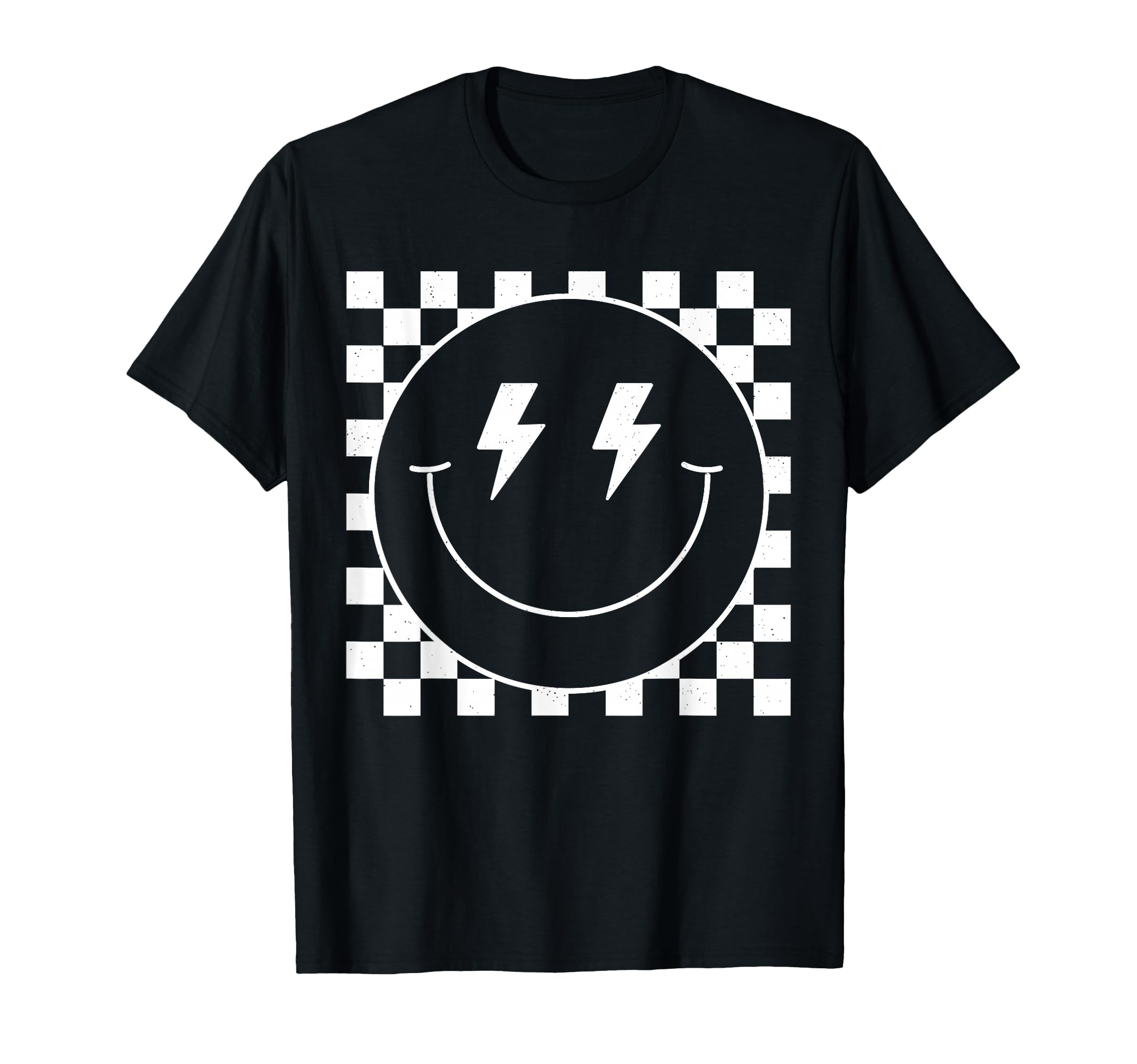 White Checkered Smile Face T-Shirt - Casual Everyday Wear Men Women