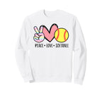 Peace Love Softball Mom Pastel Teen Sweatshirt - Graphic Print Men Women