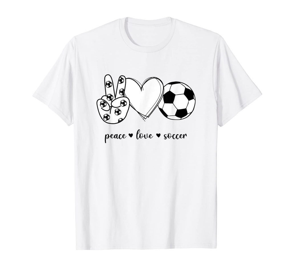 Peace Love Soccer Peace Hand Sign T-Shirt - Minimalist Print Men Women