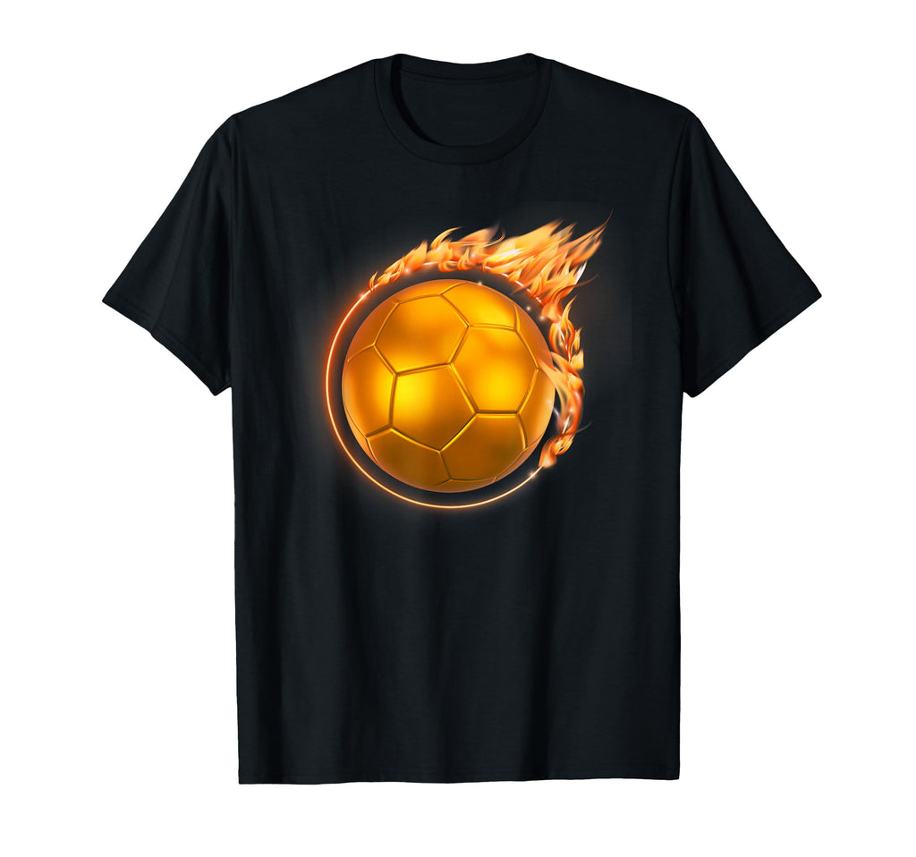 Flaming Gold Soccer Ball Fireball Flames T-Shirt - Trendy Graphic Unisex