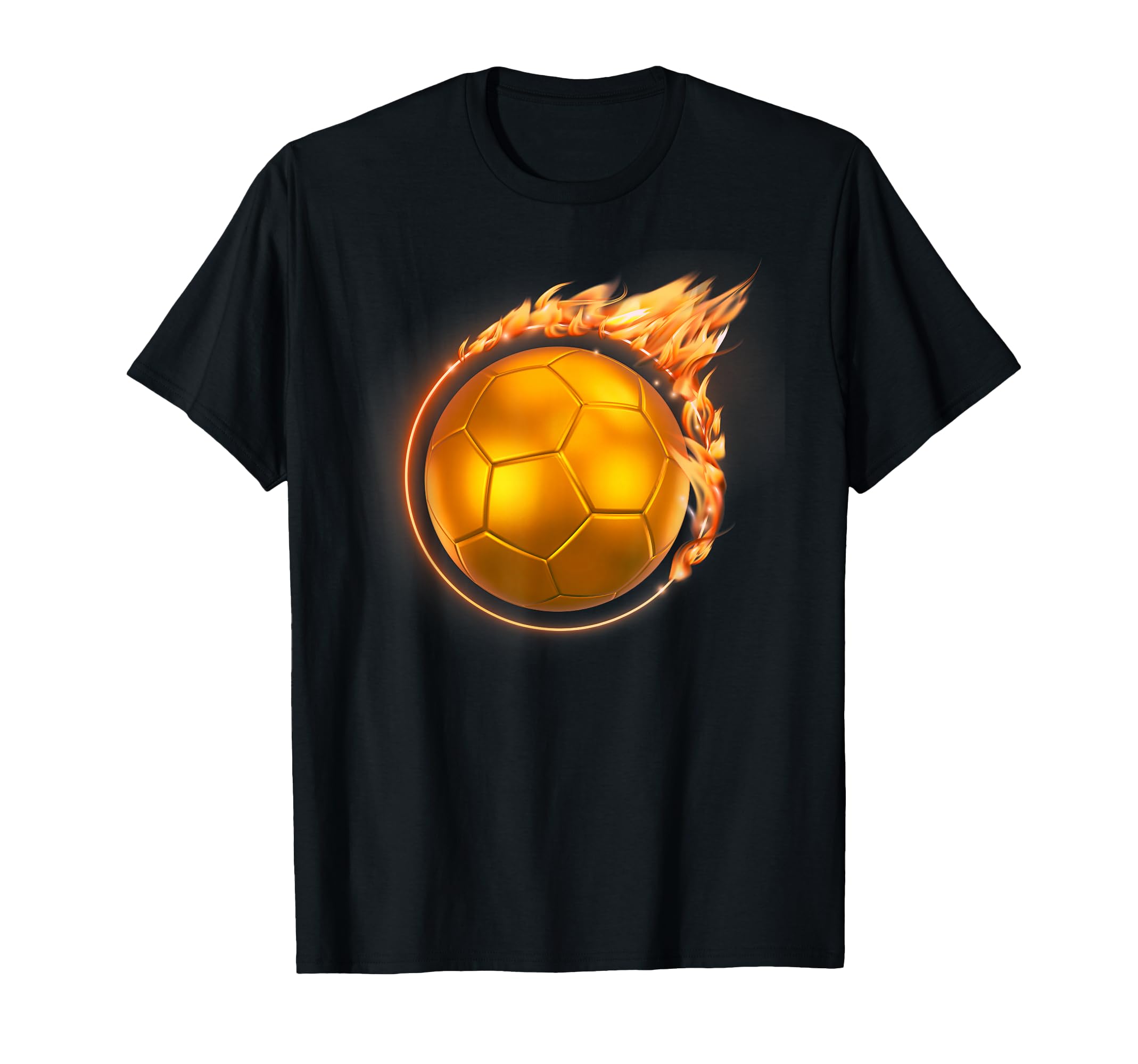 Flaming Gold Soccer Ball Fireball Flames T-Shirt - Trendy Graphic Unisex