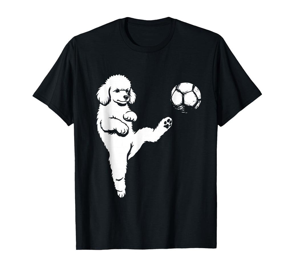 Soccer Poodle Kicking Ball Funny Dog T-Shirt - Minimalist Print Unisex
