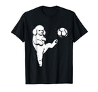 Soccer Poodle Kicking Ball Funny Dog T-Shirt - Minimalist Print Unisex