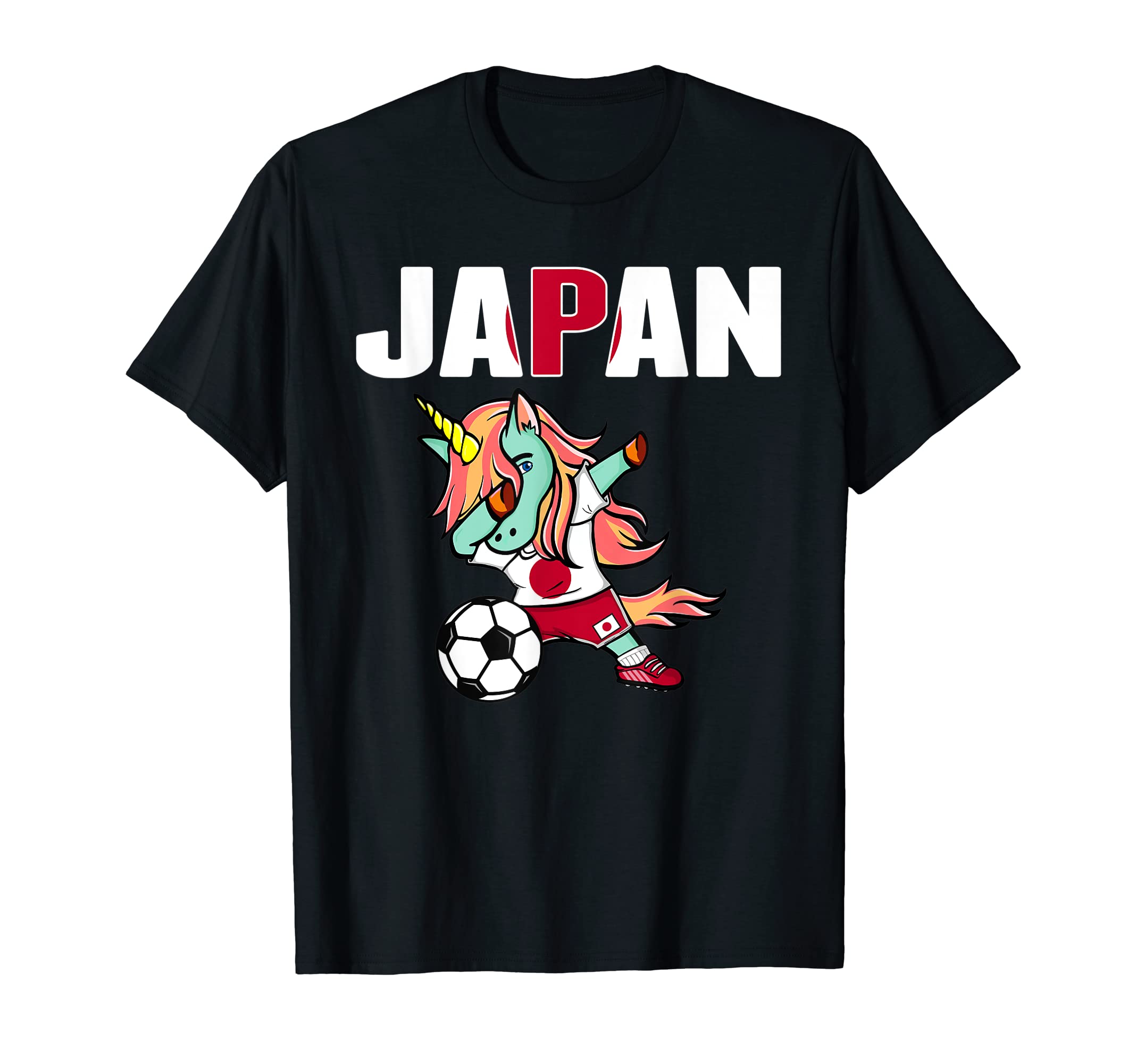Dabbing Green Unicorn Japan Soccer Fans T-Shirt - Graphic Print for Adults