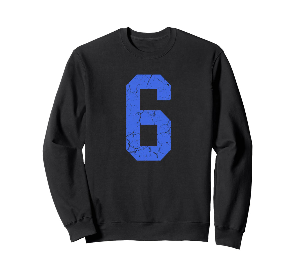 Distressed Royal Blue Number 6 Sweatshirt - Aesthetic Graphic Unisex