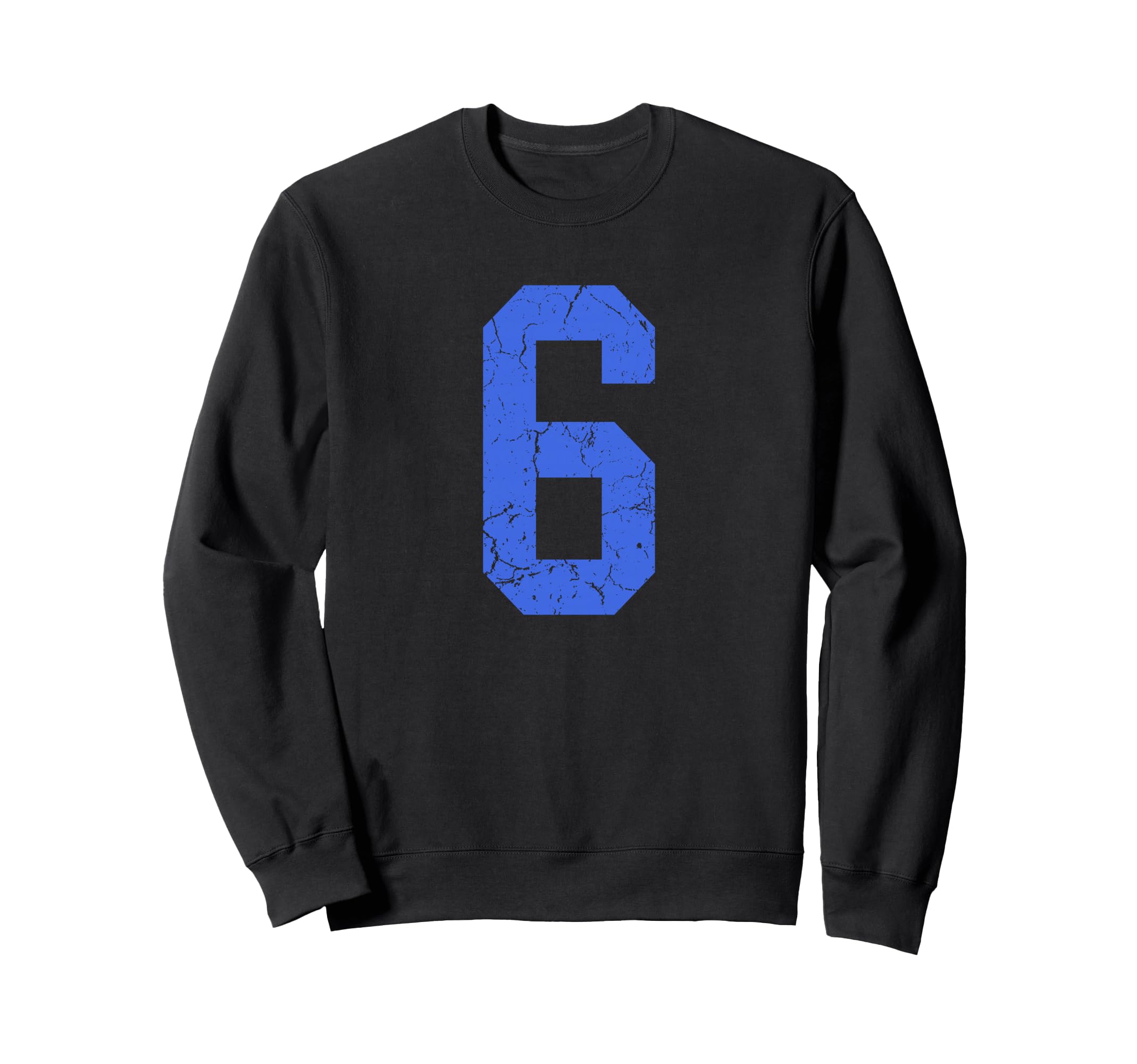 Distressed Royal Blue Number 6 Sweatshirt - Aesthetic Graphic Unisex