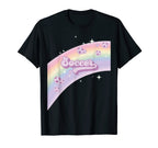 I Love Soccer Pastel Rainbow Stars T-Shirt - Graphic Print for Adults