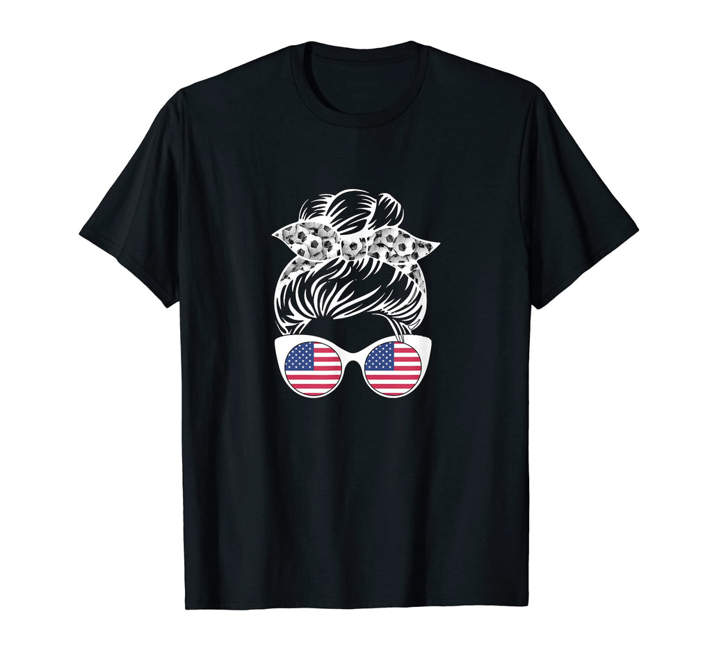 America Soccer Messy Bun T-Shirt - Minimalist Print for Adults