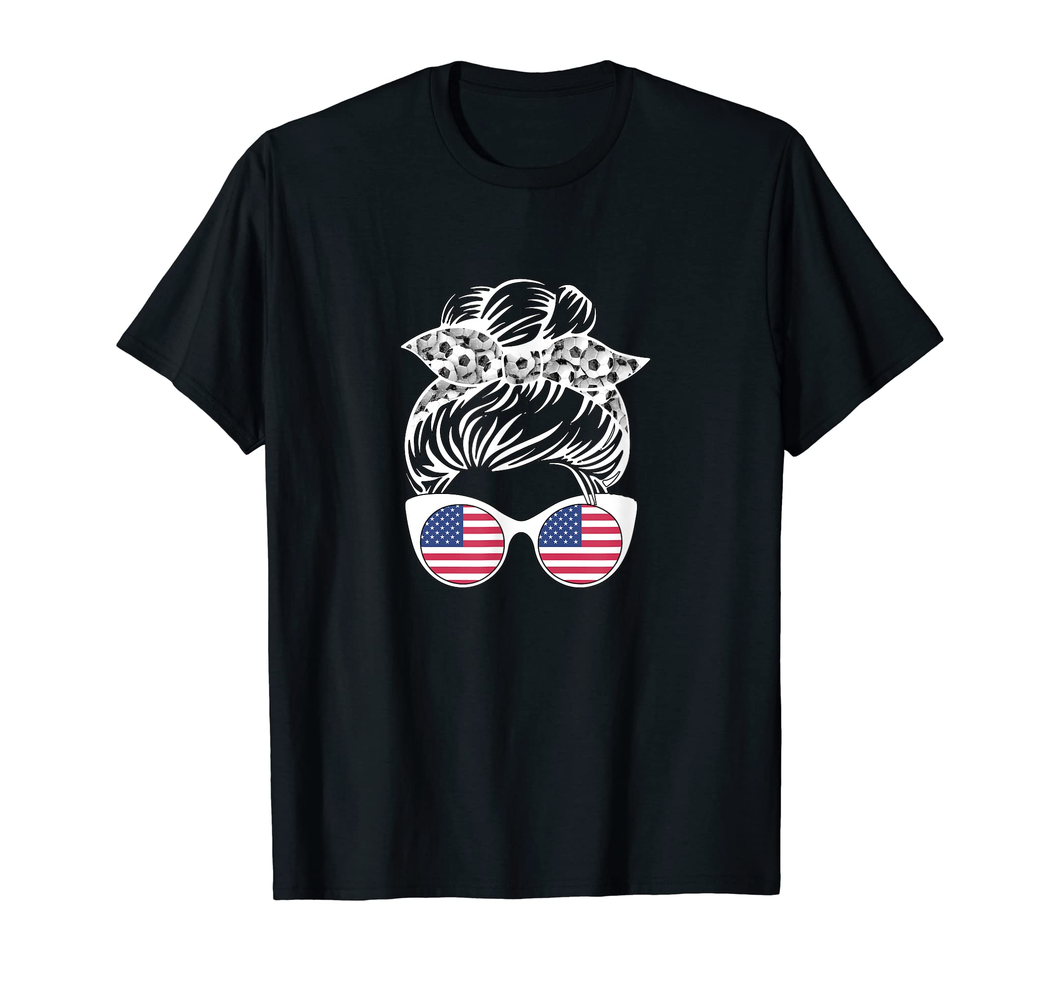America Soccer Messy Bun T-Shirt - Minimalist Print for Adults