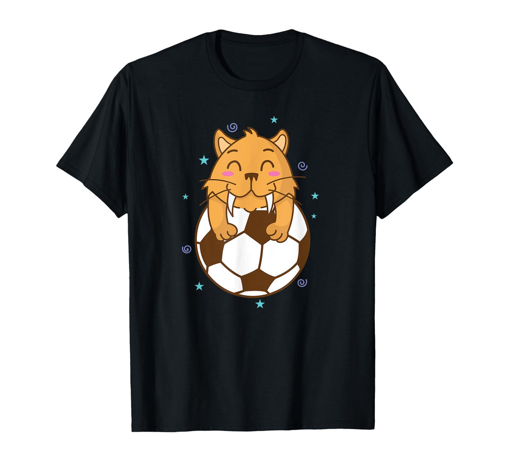 Saber Toothed Tiger Loves Soccer T-Shirt - Fun Novelty Design Men Women