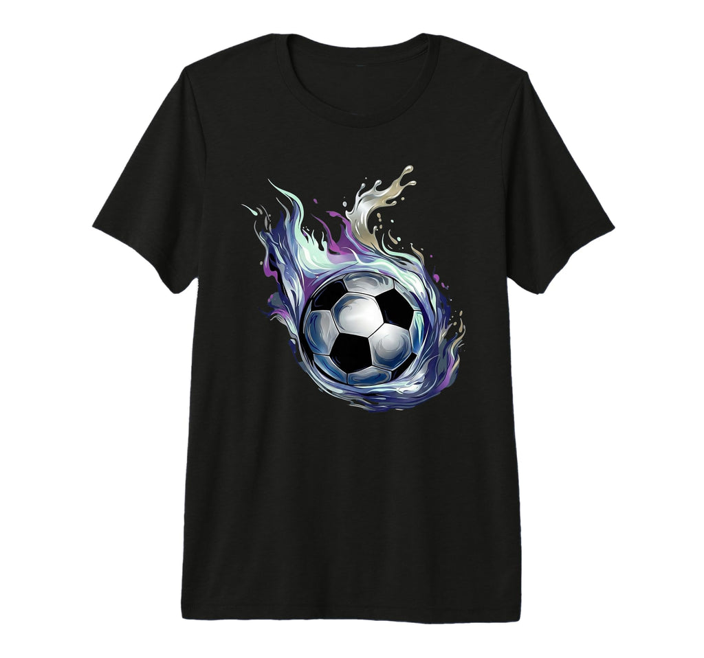 Blue Fire Soccer Ball Liquid Motion T-Shirt - Fun Novelty Design Unisex