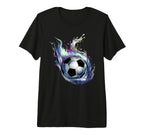 Blue Fire Soccer Ball Liquid Motion T-Shirt - Fun Novelty Design Unisex