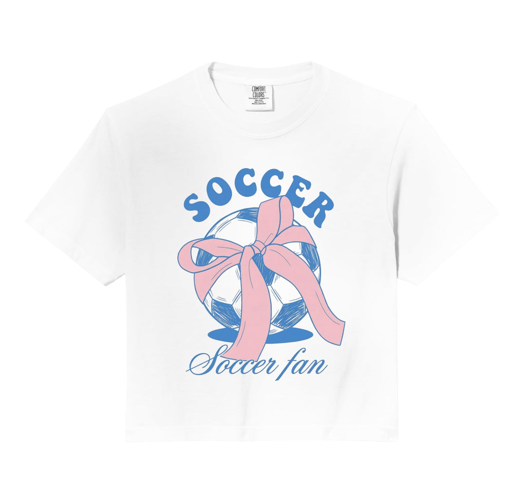 Soccer Fan Coquette Bow Comfort Colors Crop Hoodie - Unique Graphic Unisex