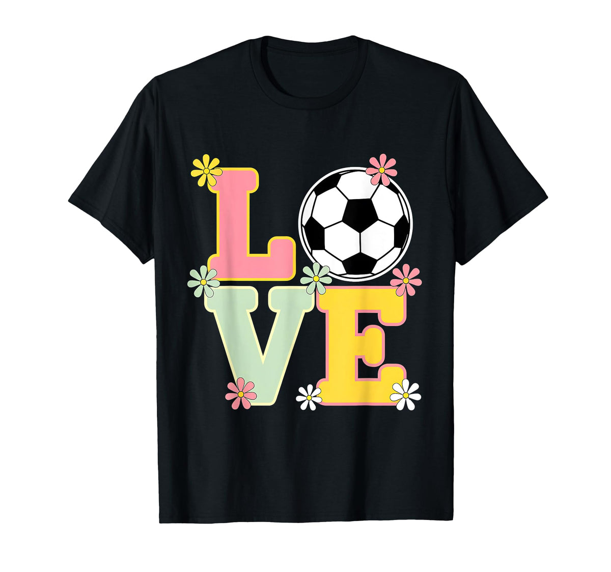 Colorful Love Soccer Floral T-Shirt - Casual Everyday Wear for Adults