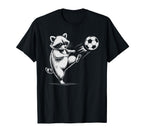 Kawaii Soccer Ball Raccoon Kicking T-Shirt - Unique Graphic Men Women