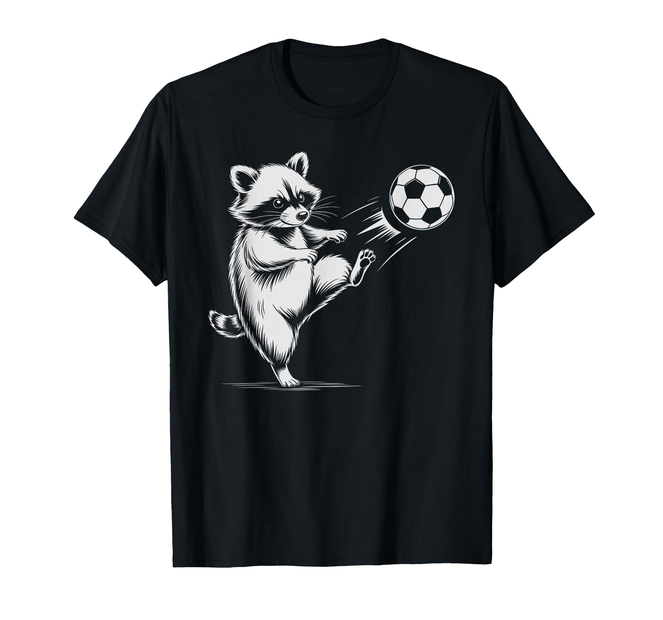 Kawaii Soccer Ball Raccoon Kicking T-Shirt - Unique Graphic Men Women