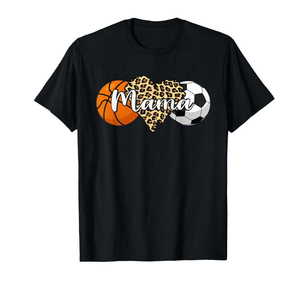 Mama Basketball Soccer Leopard Heart T-Shirt - Unique Graphic for Adults