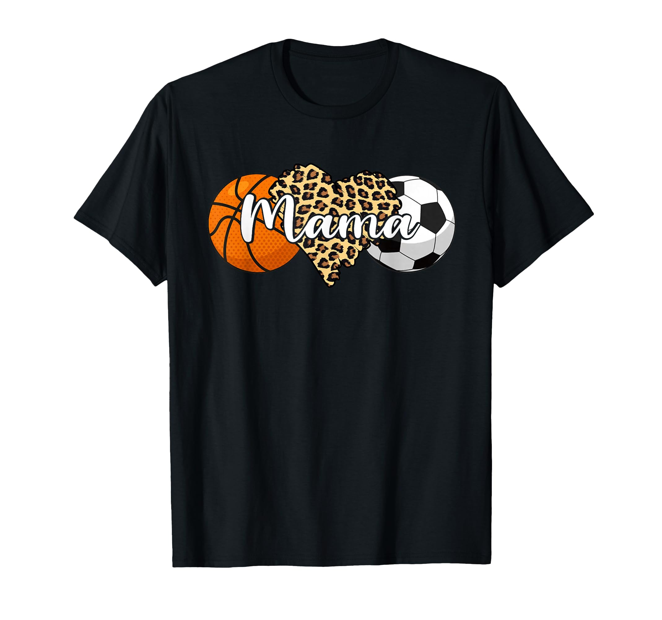 Mama Basketball Soccer Leopard Heart T-Shirt - Unique Graphic for Adults