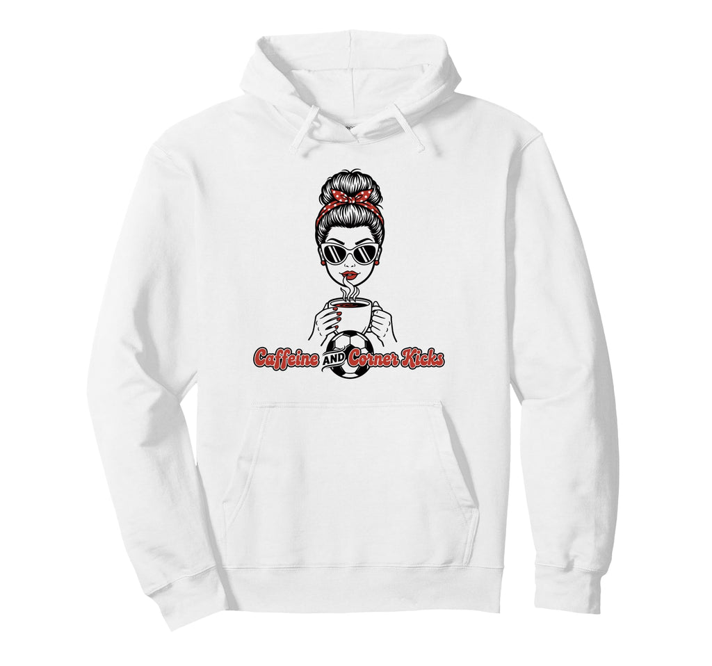 Caffeine And Corner Kicks Womens Soccer Hoodie - Graphic Print Unisex