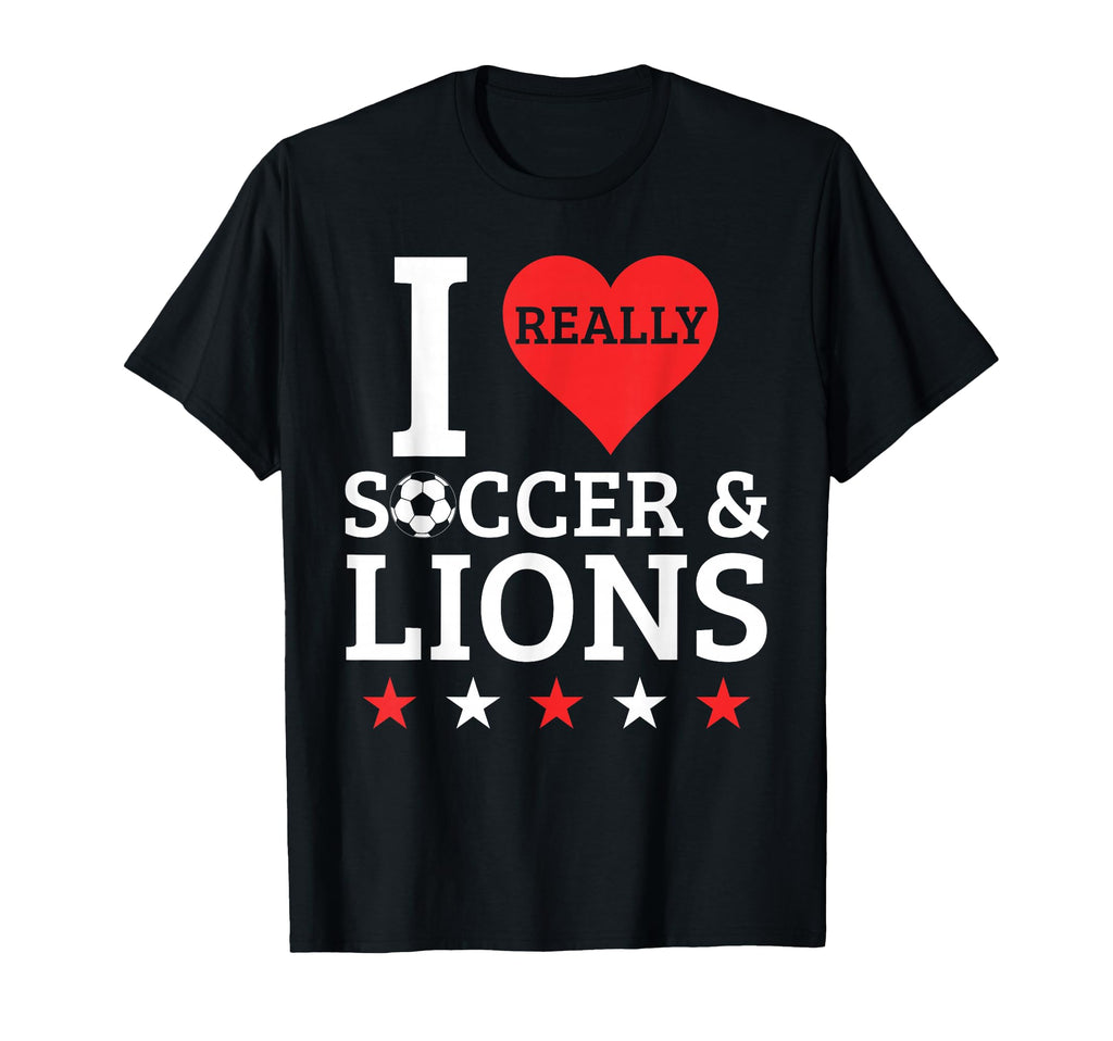 I Love Soccer And Lions Funny T-Shirt - Aesthetic Graphic Men Women