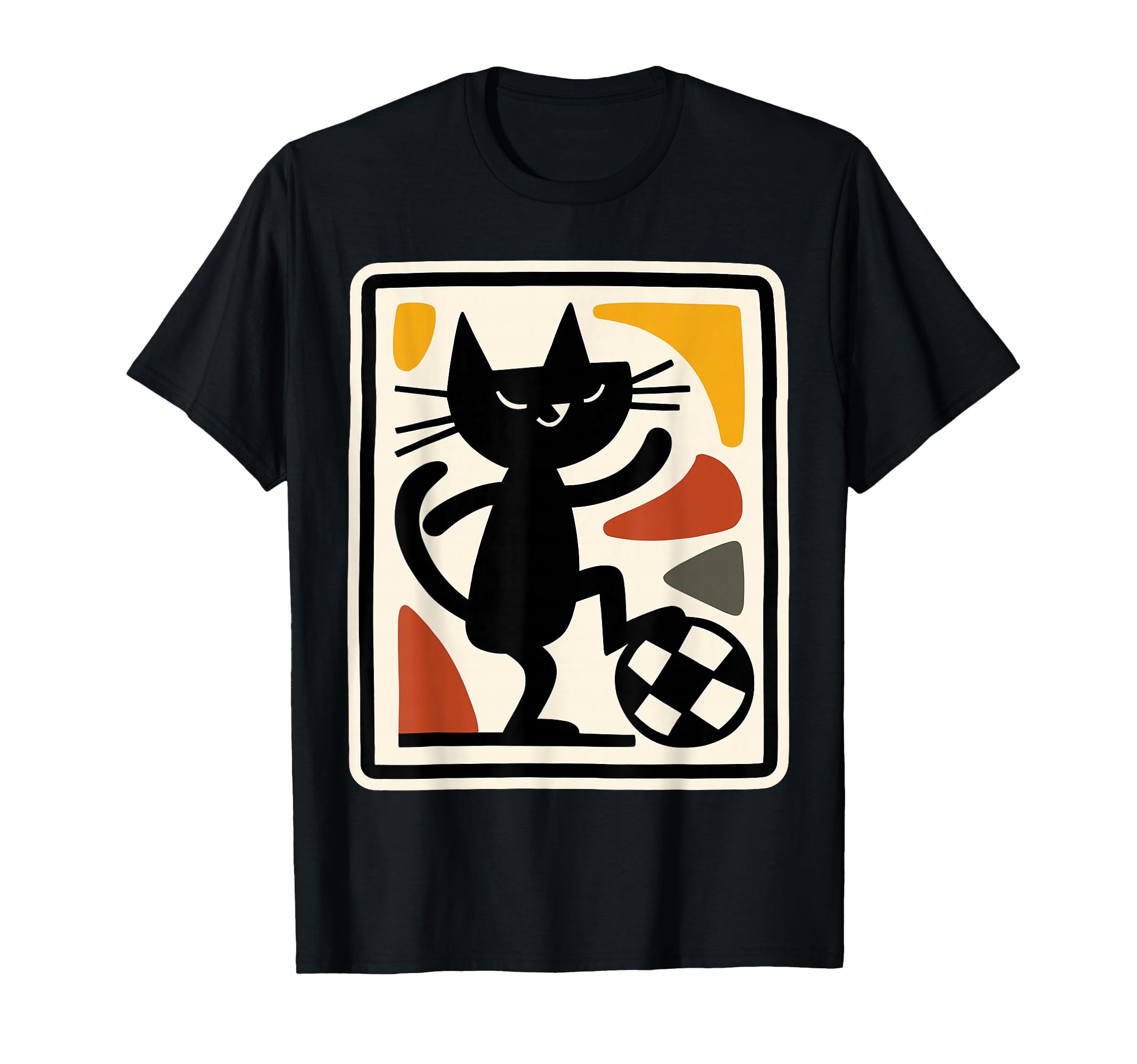 Black Cat Playing Soccer Sports Artwork T-Shirt - Minimalist Print Unisex