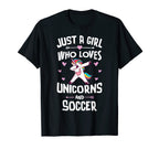 Just Who Loves Unicorns And Soccer Gift T-Shirt - Unique Graphic Unisex