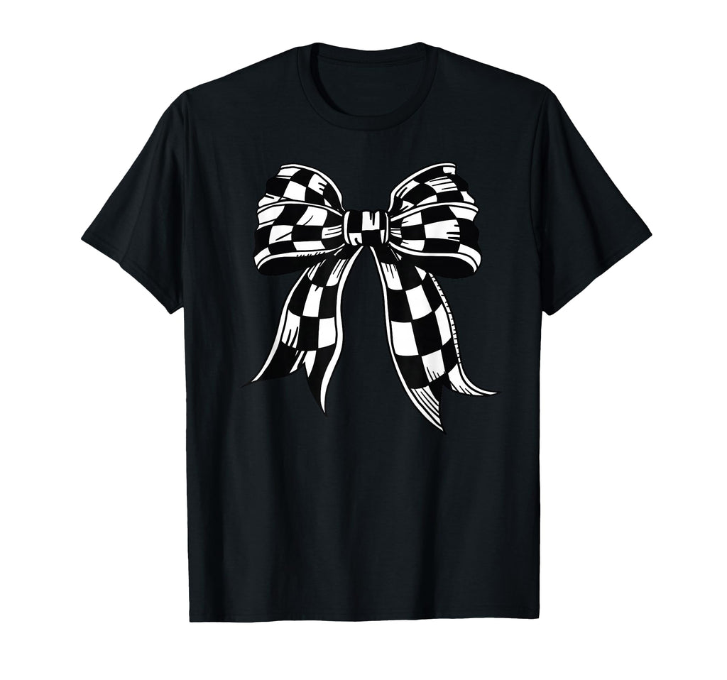 Checkered Bow Tie Flag Automobile Motor T-Shirt - Graphic Print Unisex