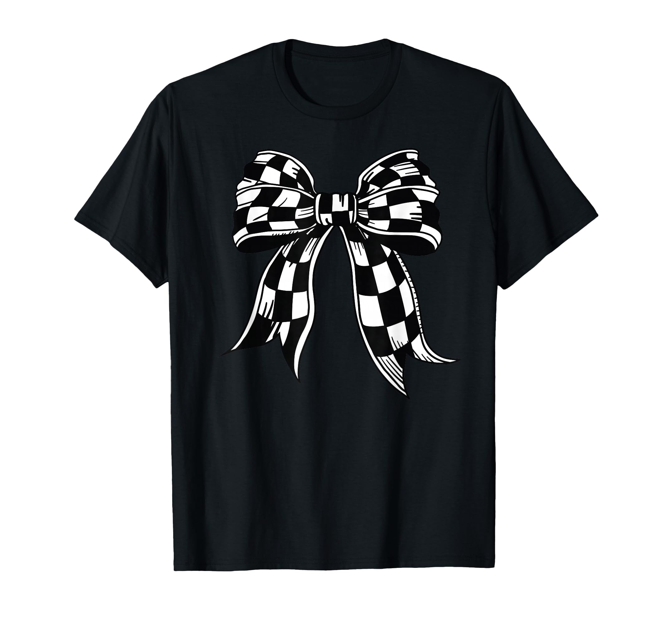 Checkered Bow Tie Flag Automobile Motor T-Shirt - Graphic Print Unisex