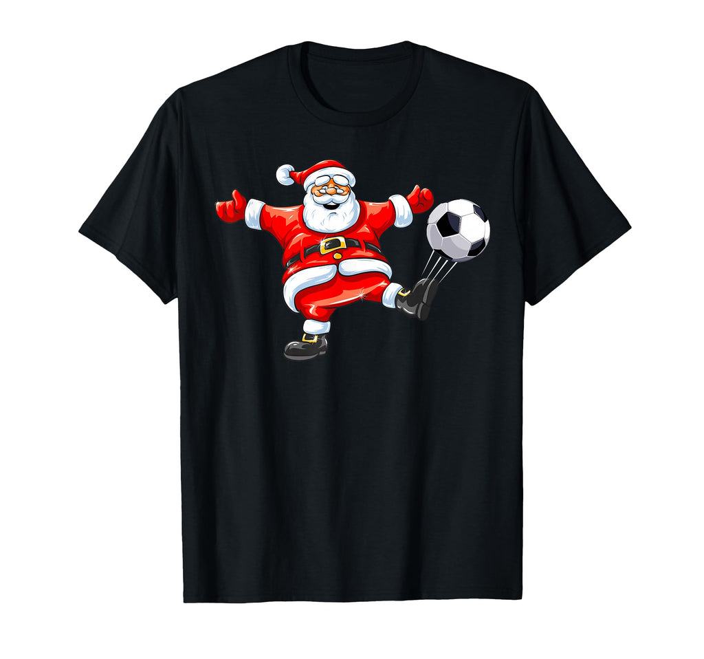 Santa Playing Soccer Football T-Shirt - Casual Everyday Wear Unisex