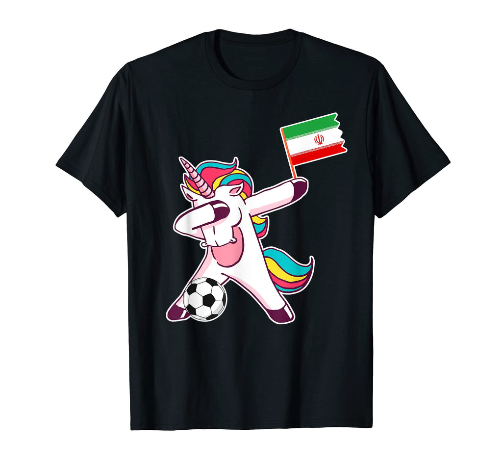 Iran Soccer Iranian Flag Dabbing Unicorn T-Shirt - Trendy Graphic Men Women