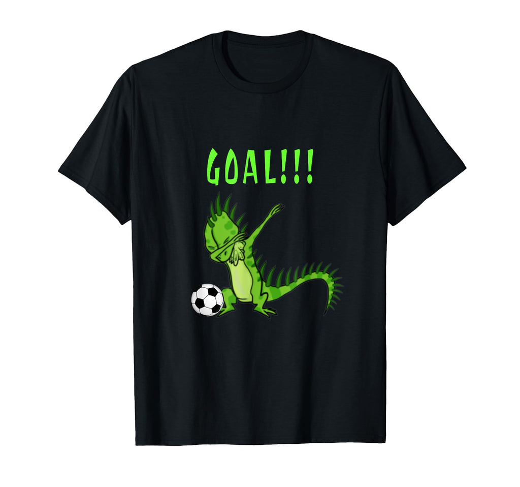 Goal Dabbing Iguana Love Soccer Themed T-Shirt - Graphic Print Unisex