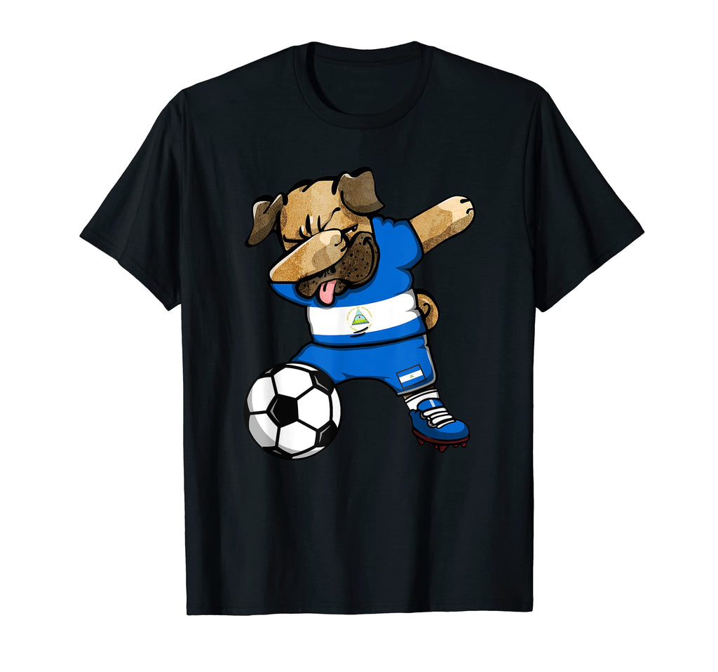 Dabbing Pug Nicaragua Soccer Fans Jersey T-Shirt - Trendy Graphic Unisex