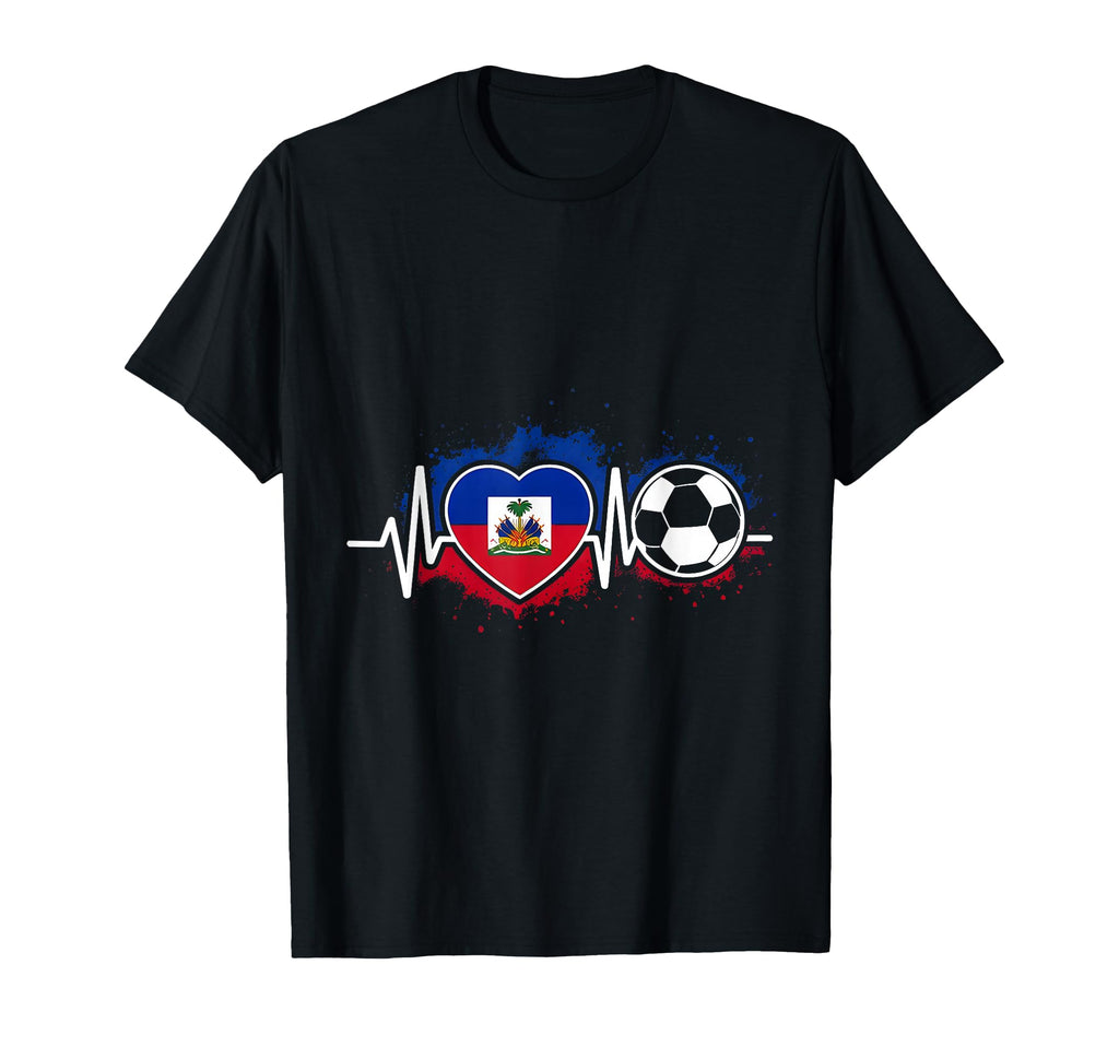 Soccer Heartbeat Haiti Flag Football Love T-Shirt - Novelty Apparel Unisex