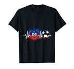 Soccer Heartbeat Haiti Flag Football Love T-Shirt - Novelty Apparel Unisex