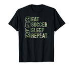 Eat Soccer Sleep Repeat Simple Basic T-Shirt - Graphic Print for Adults