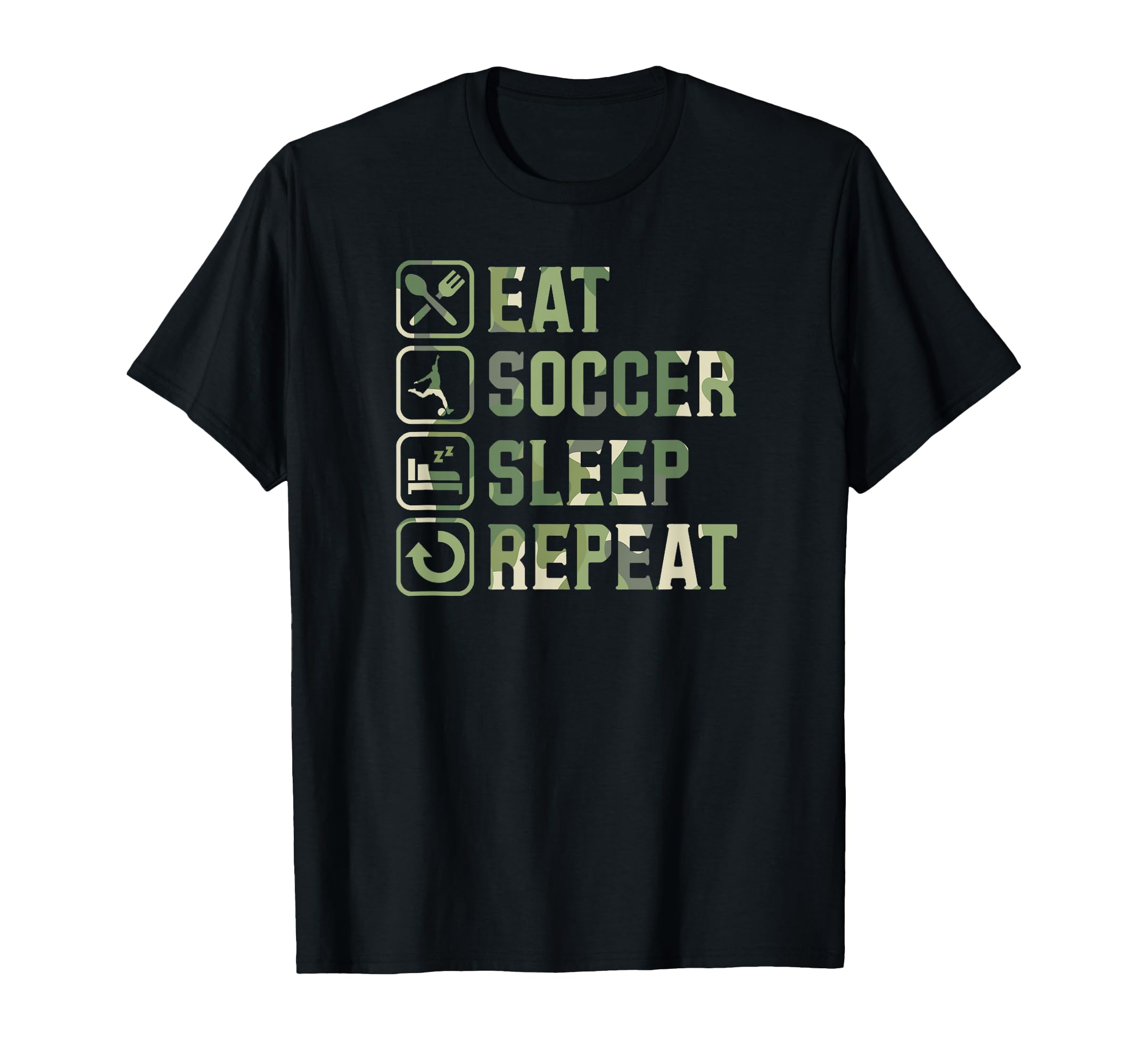 Eat Soccer Sleep Repeat Simple Basic T-Shirt - Graphic Print for Adults