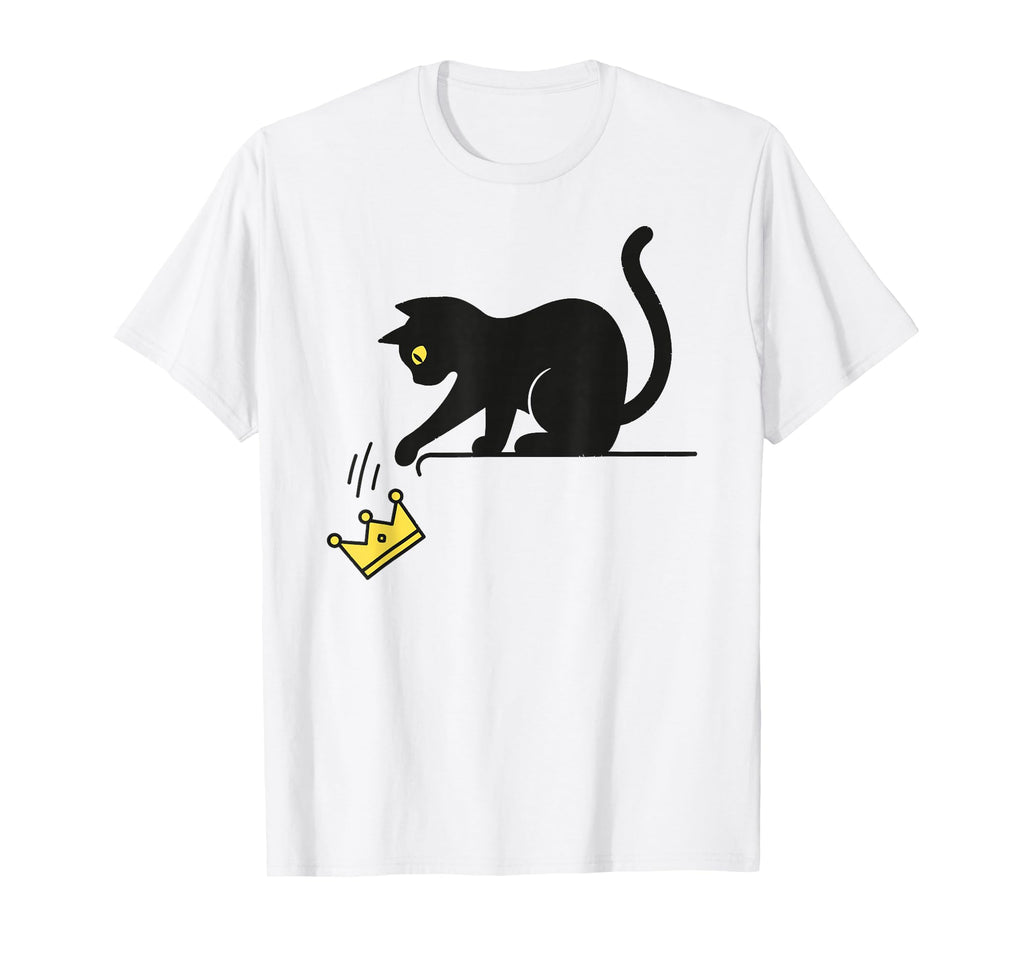 No Kings Black Cat Kicking Crown T-Shirt - Graphic Print Unisex