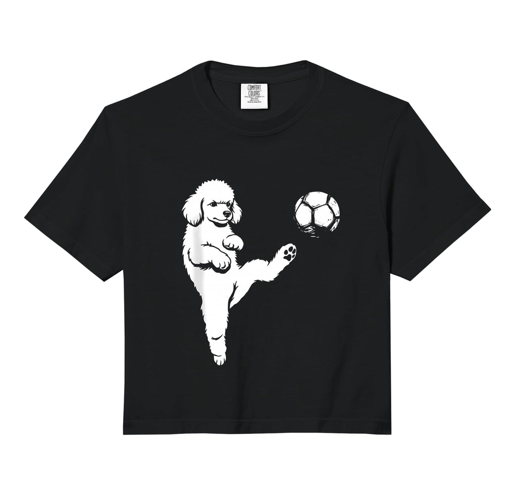 Soccer Poodle Kicking Ball Funny Dog T-Shirt - Trendy Graphic for Adults