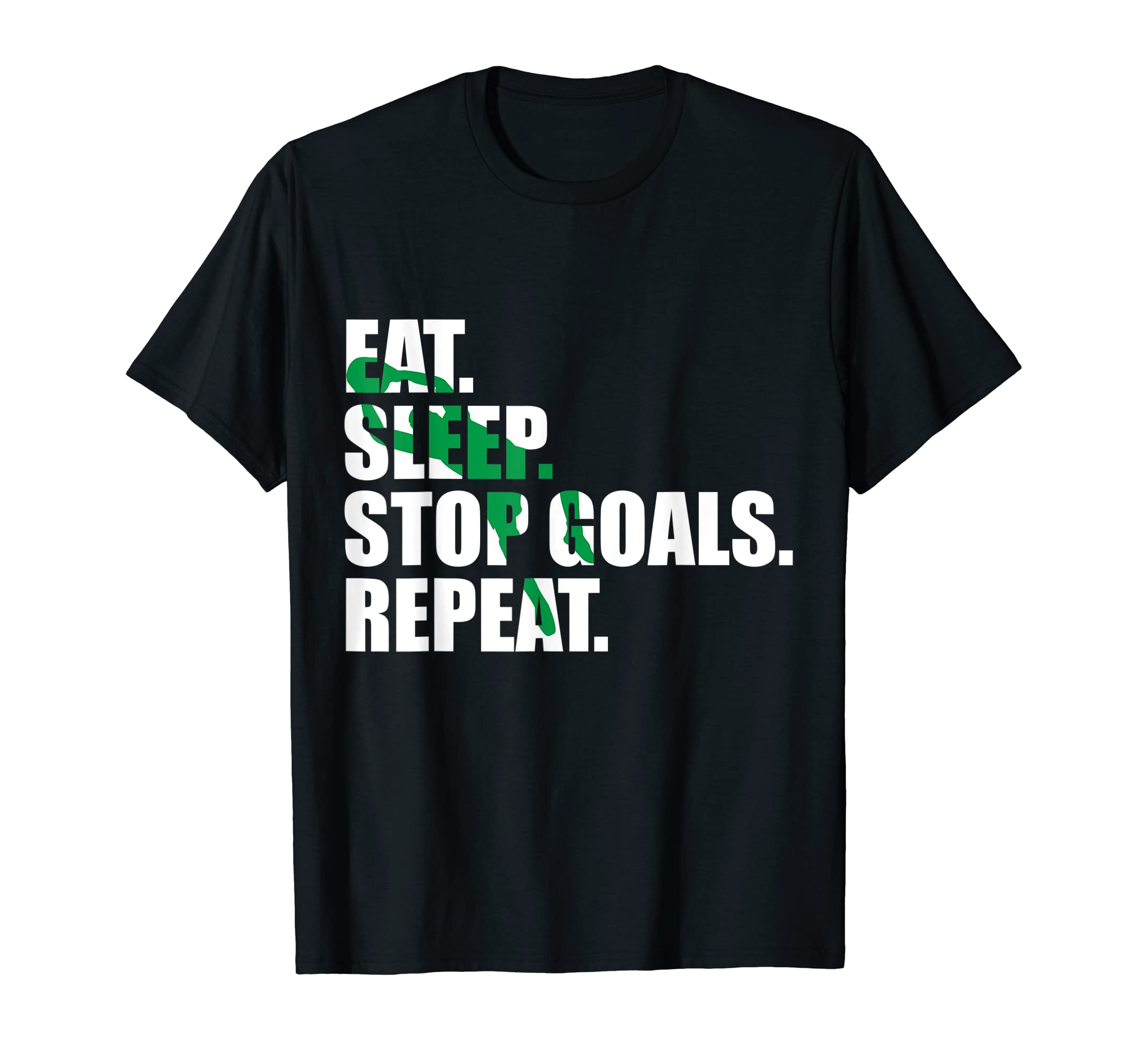 Goalkeeper Soccer Eat Sleep Stop Goals T-Shirt - Unique Graphic Men Women