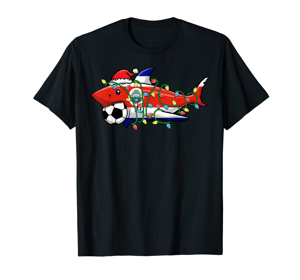 Santa Shark Soccer Football Lights T-Shirt - Fun Novelty Design for Adults