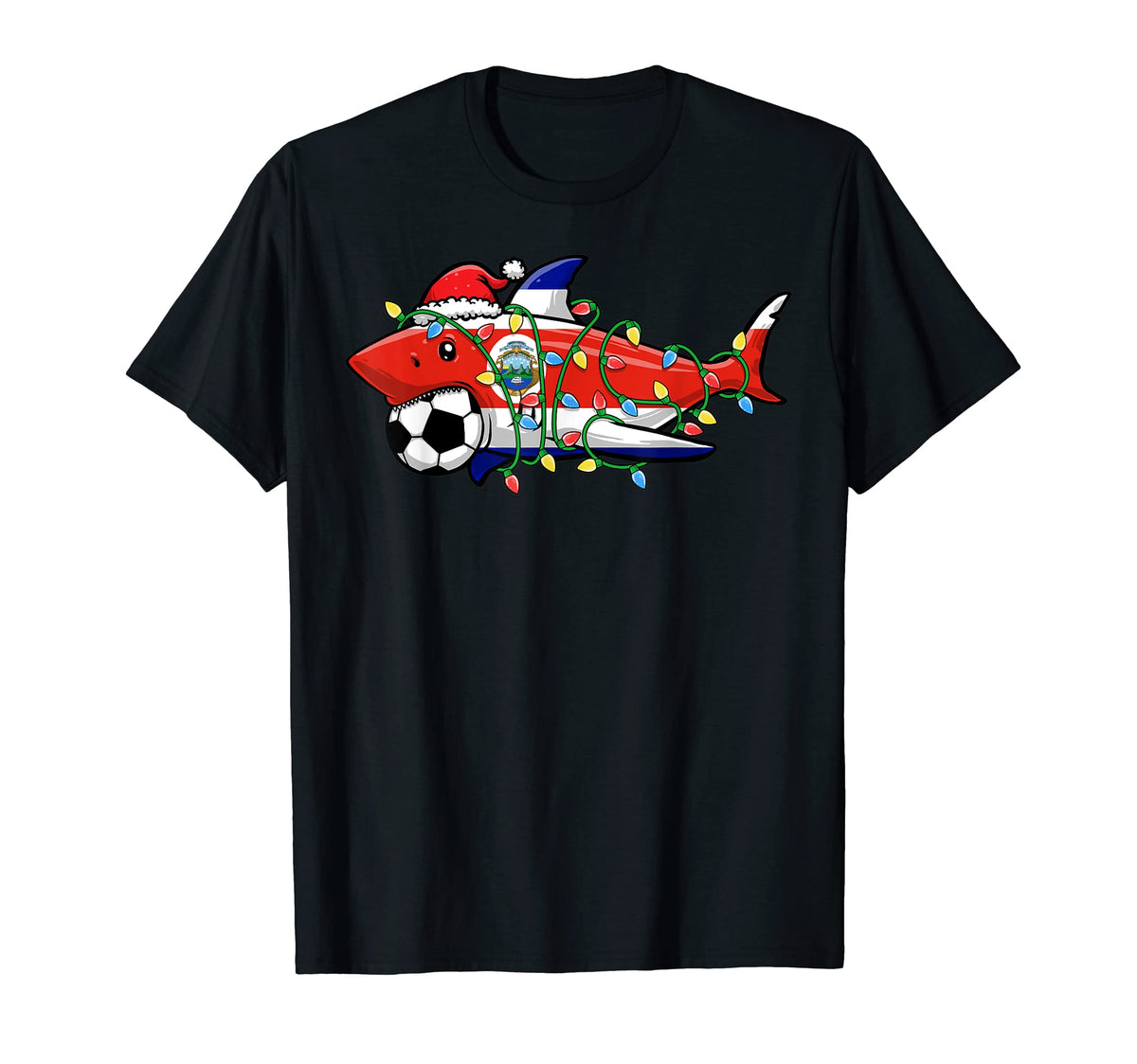 Santa Shark Soccer Football Lights T-Shirt - Fun Novelty Design for Adults